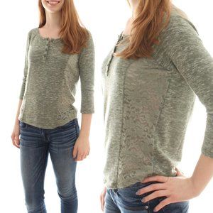 NWT Derek Heart Juniors Green Long Sleeve Knit Top with Lace Detail Large